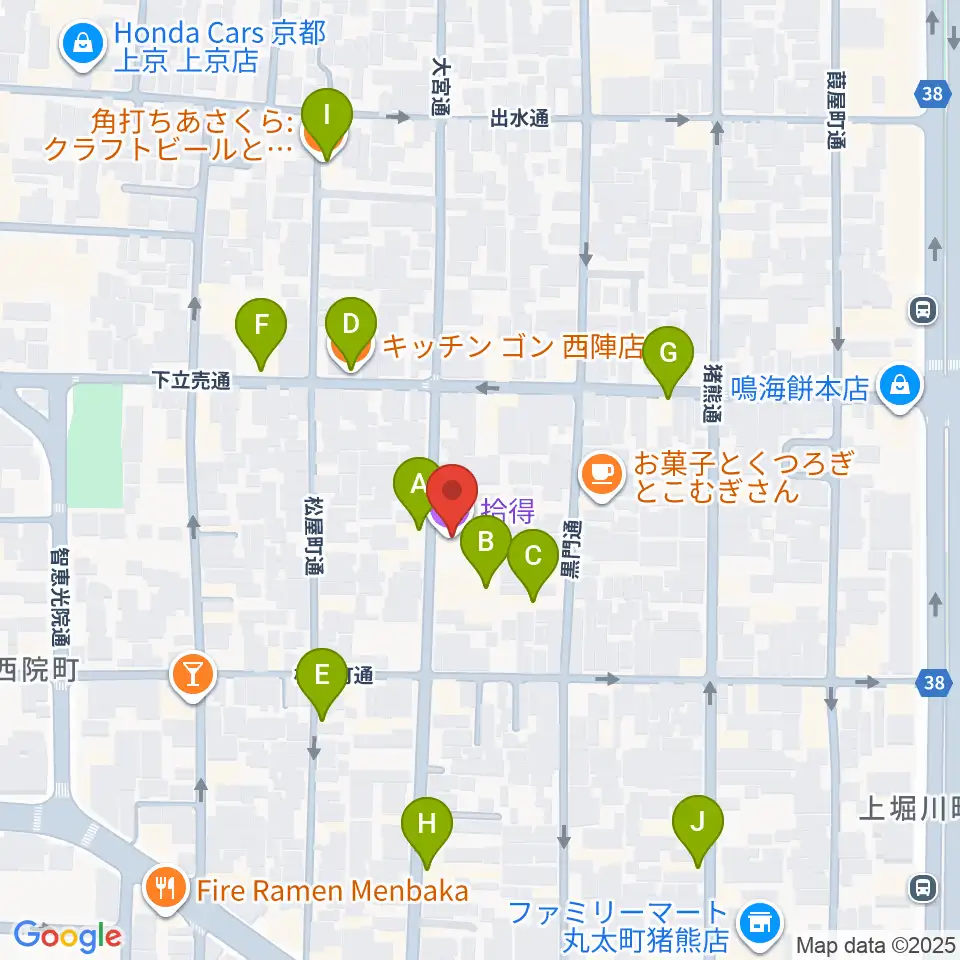 拾得周辺のファミレス・ファーストフード一覧地図