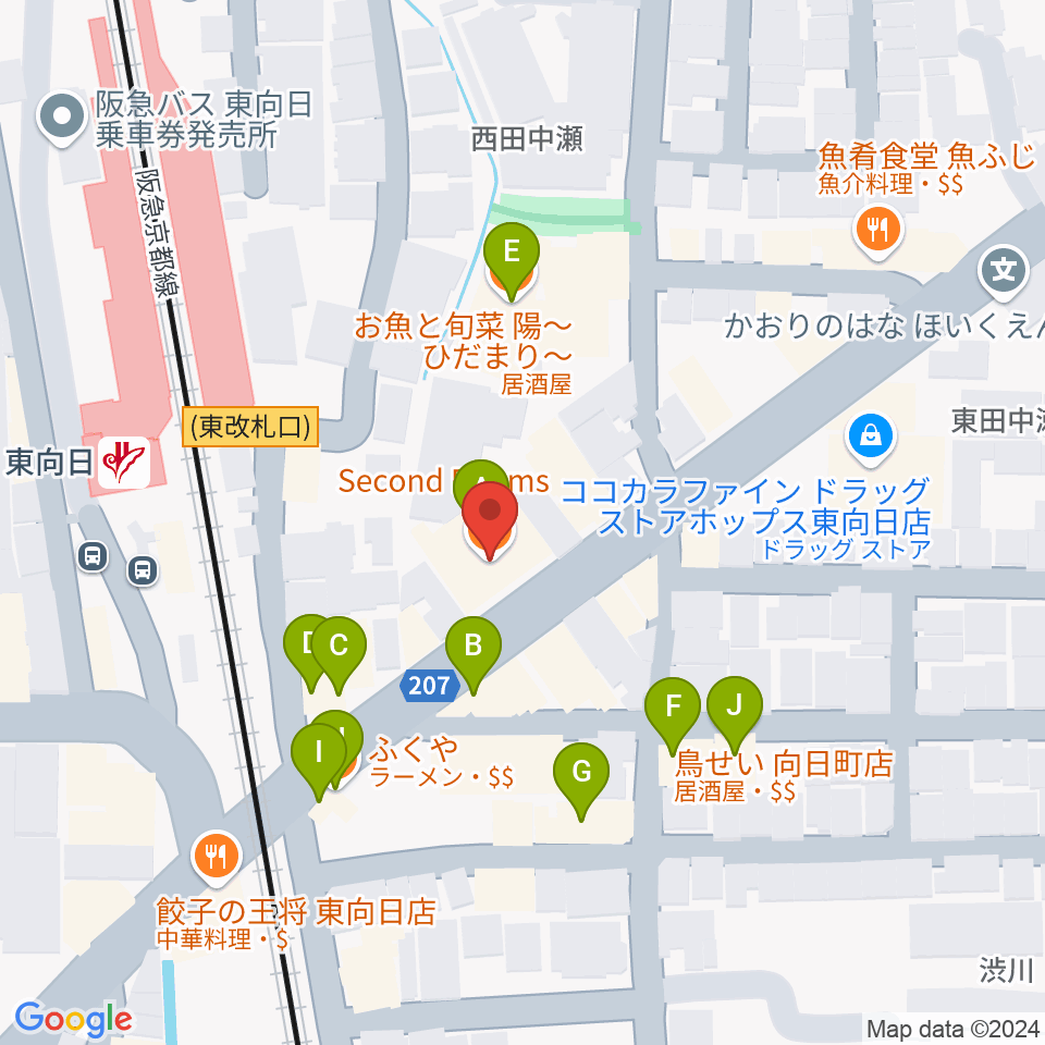 Second Rooms周辺のファミレス・ファーストフード一覧地図