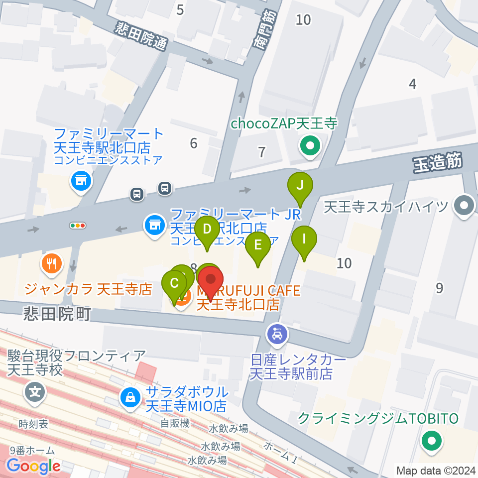 ワンリバーギター＆ボーカルスクール周辺のファミレス・ファーストフード一覧地図