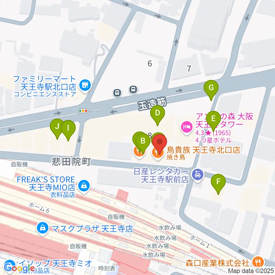 ワンリバーギター&ボーカルスクール周辺のファミレス・ファーストフード一覧地図