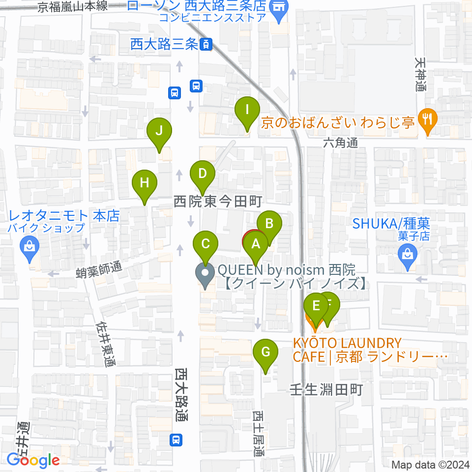 西院ネガポジ周辺のファミレス・ファーストフード一覧地図