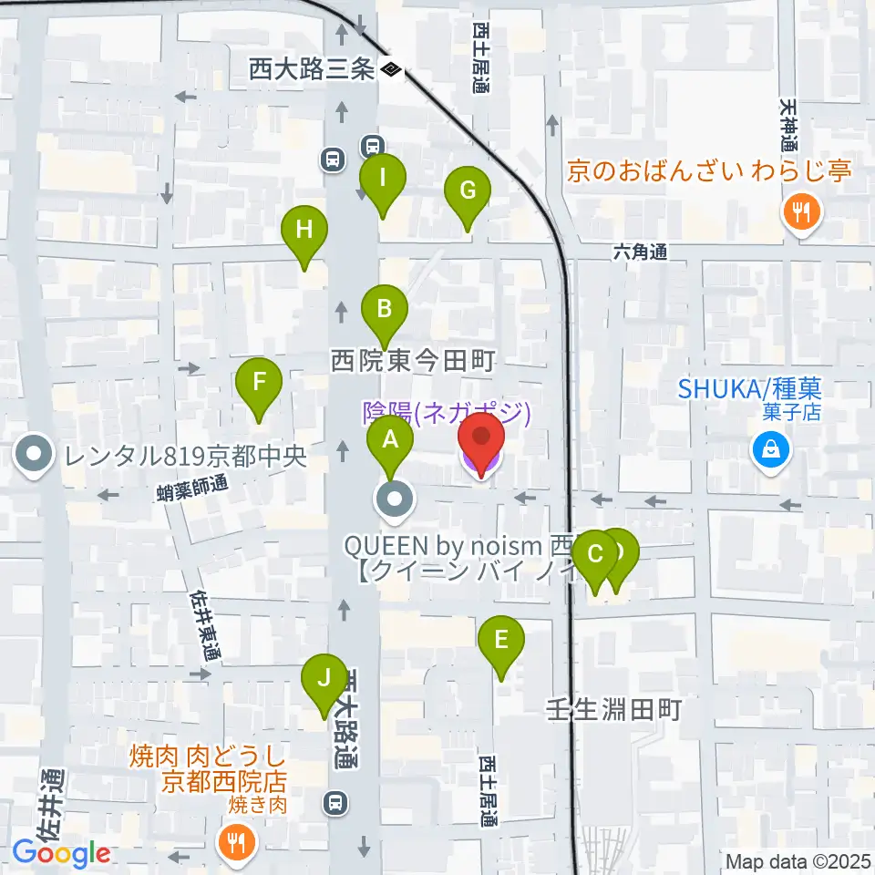 西院ネガポジ周辺のファミレス・ファーストフード一覧地図