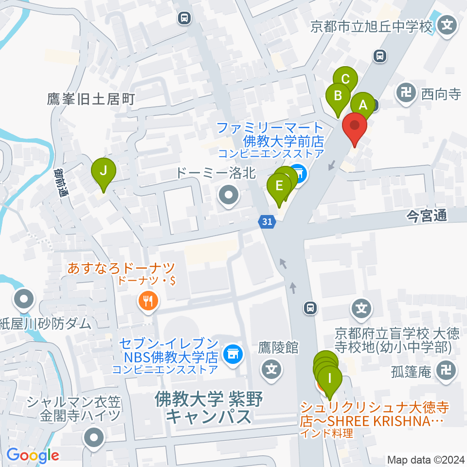 京都ソーレカフェ周辺のファミレス・ファーストフード一覧地図