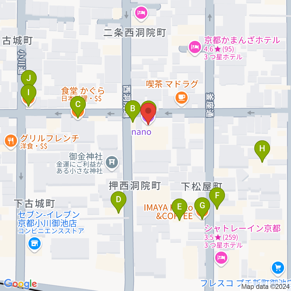 京都nano周辺のファミレス・ファーストフード一覧地図