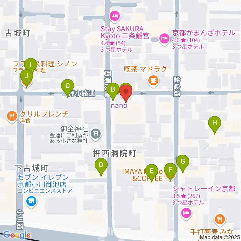 京都nano周辺のファミレス・ファーストフード一覧地図