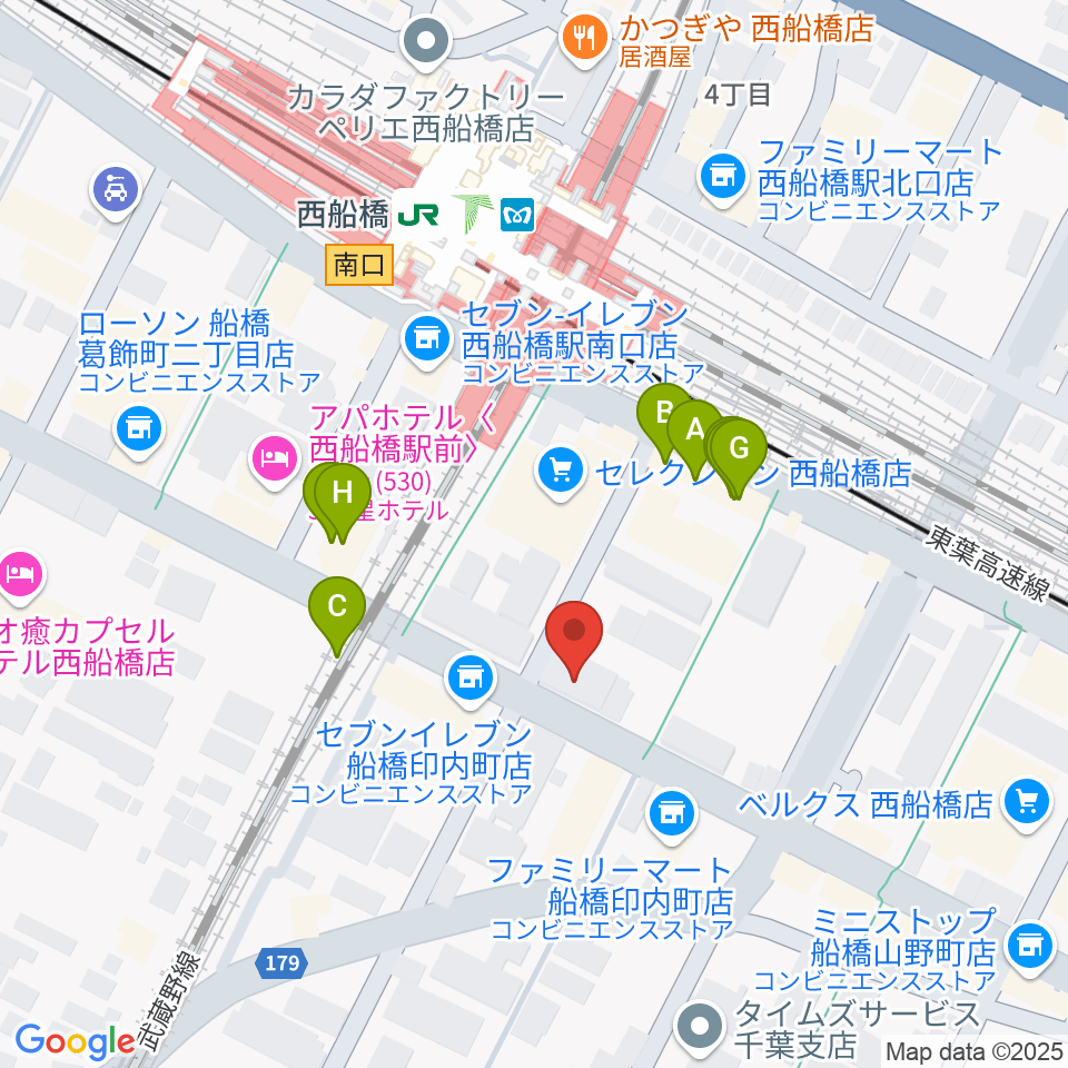 スタジオサン西船橋店周辺のファミレス・ファーストフード一覧地図