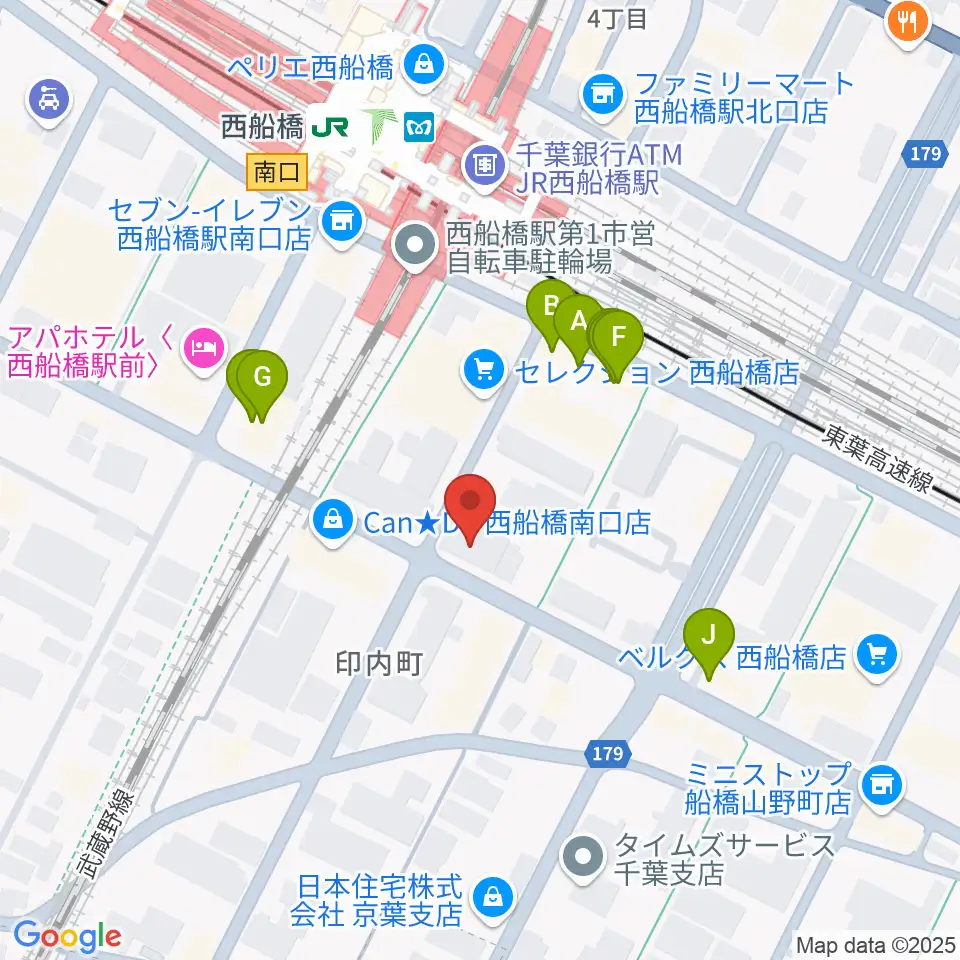 スタジオサン西船橋店周辺のファミレス・ファーストフード一覧地図