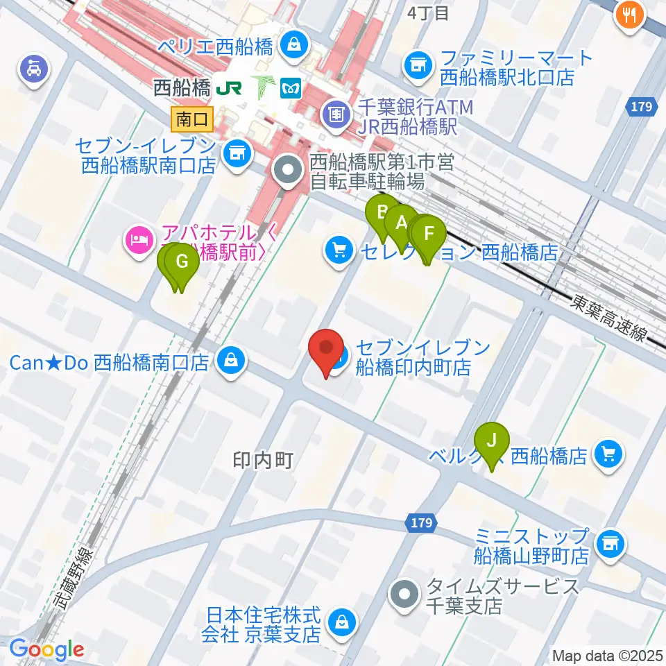 スタジオサン西船橋店周辺のファミレス・ファーストフード一覧地図