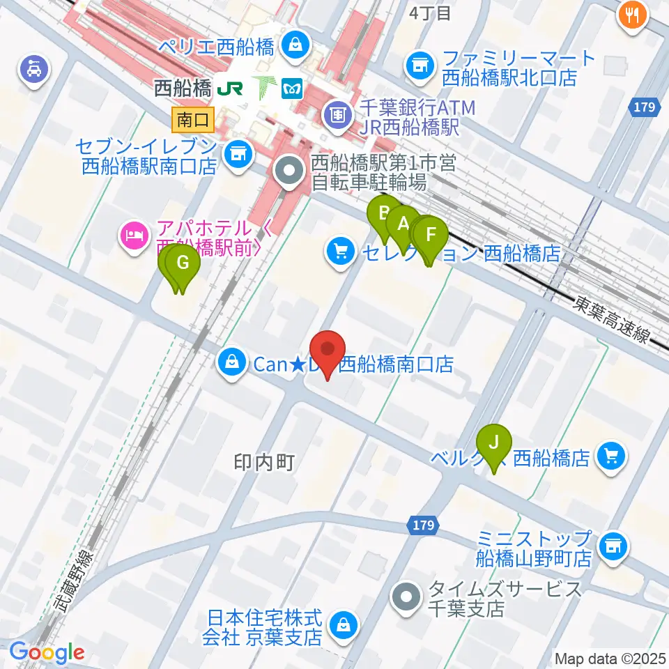 スタジオサン西船橋店周辺のファミレス・ファーストフード一覧地図
