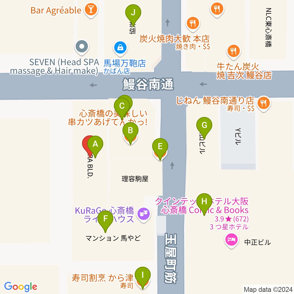 心斎橋CLUB STOMP周辺のファミレス・ファーストフード一覧地図