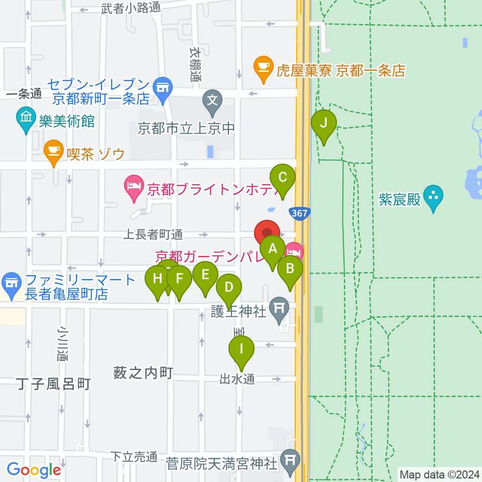 京都KBSホール周辺のファミレス・ファーストフード一覧地図