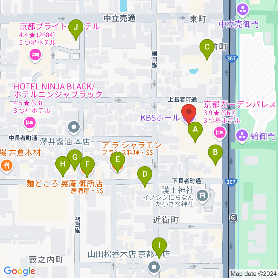 京都KBSホール周辺のファミレス・ファーストフード一覧地図