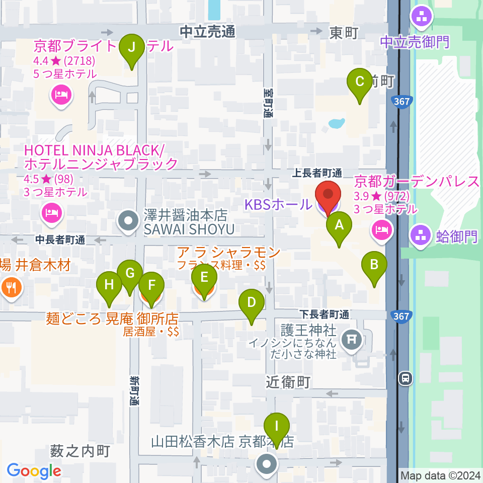 京都KBSホール周辺のファミレス・ファーストフード一覧地図