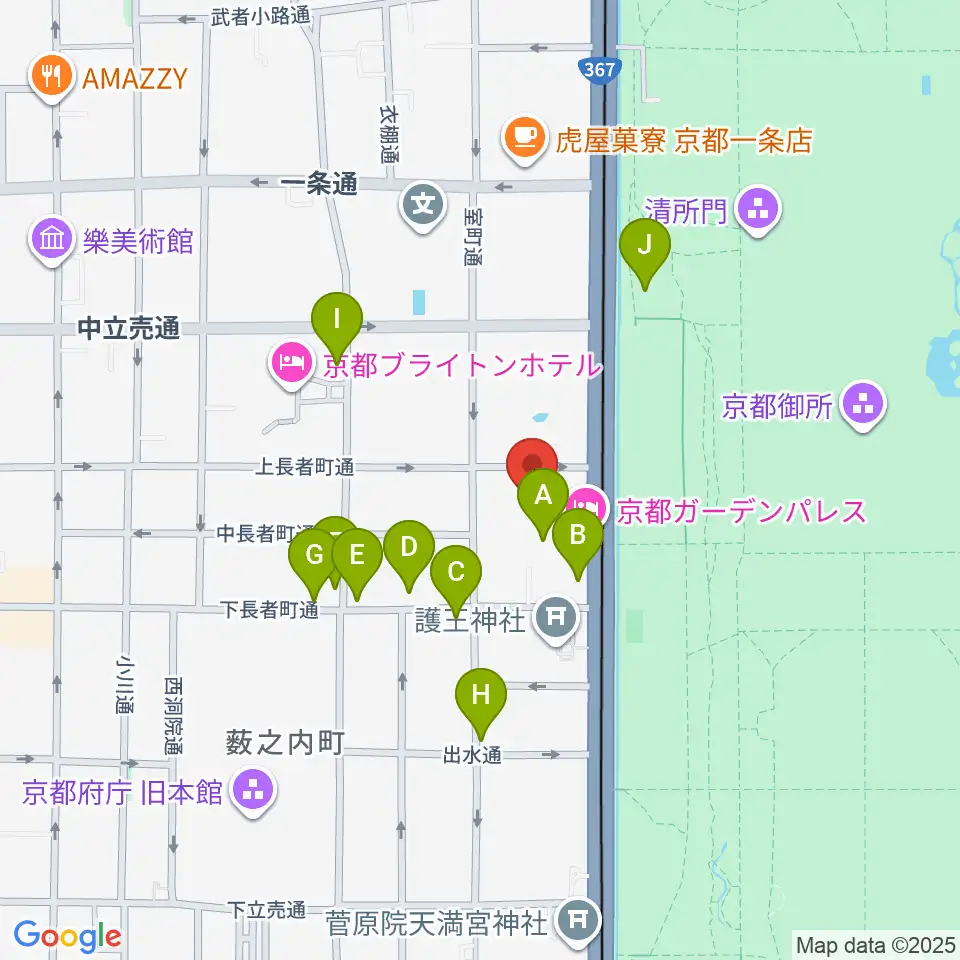 京都KBSホール周辺のファミレス・ファーストフード一覧地図