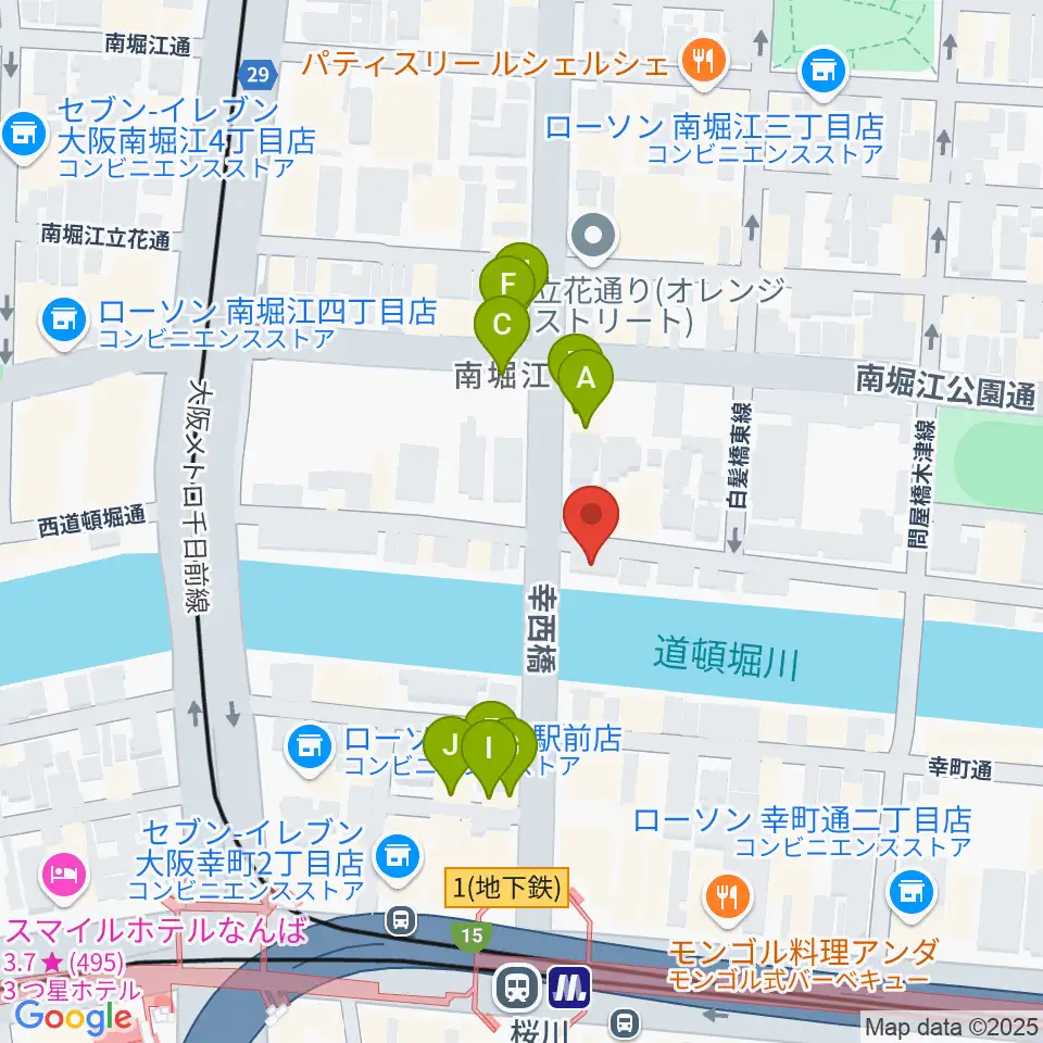 南堀江エンヴァイロメントゼロジー周辺のファミレス・ファーストフード一覧地図