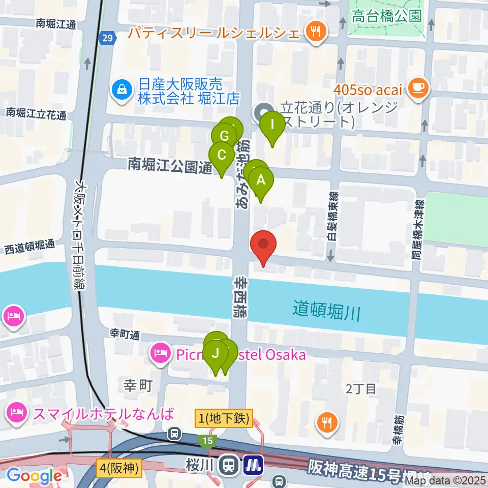 南堀江エンヴァイロメントゼロジー周辺のファミレス・ファーストフード一覧地図
