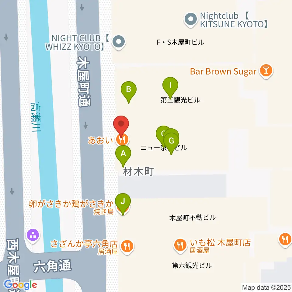 木屋町アバンギルド周辺のファミレス・ファーストフード一覧地図