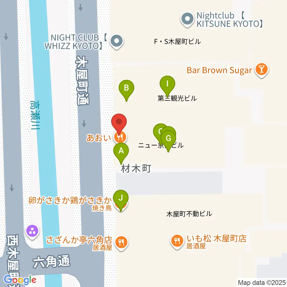 木屋町アバンギルド周辺のファミレス・ファーストフード一覧地図