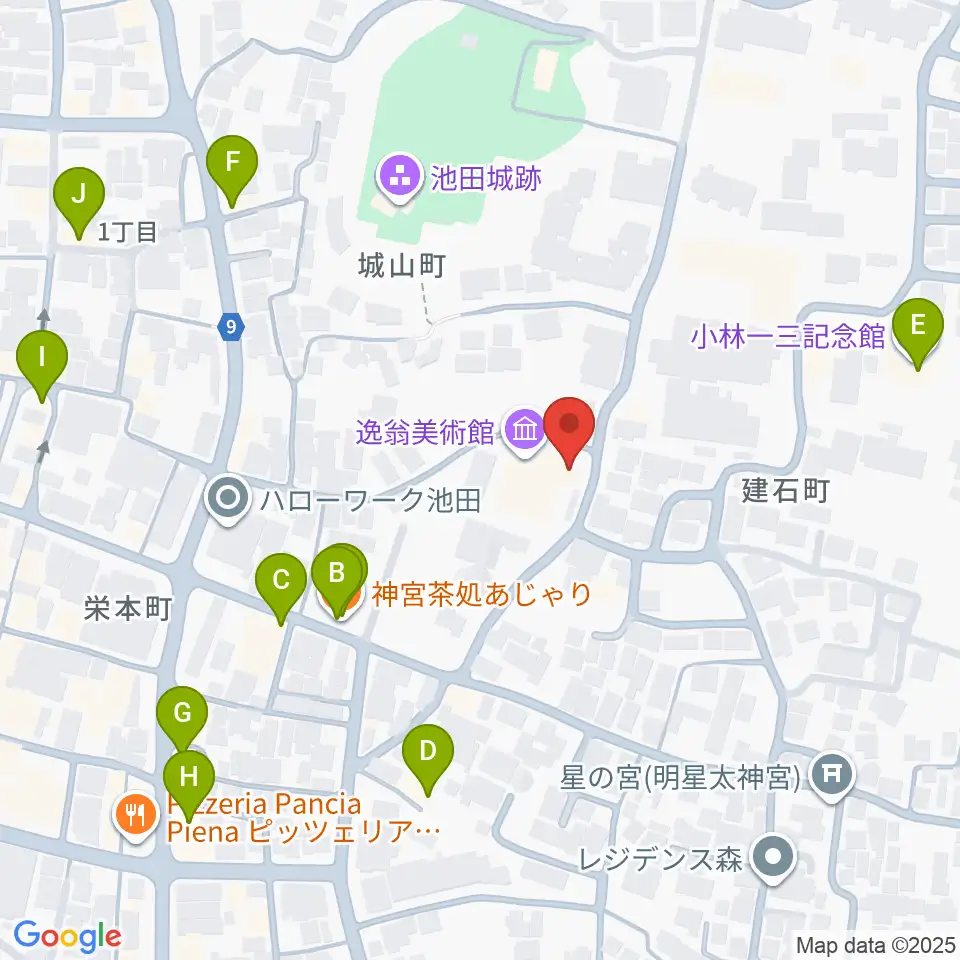 逸翁美術館マグノリアホール周辺のファミレス・ファーストフード一覧地図