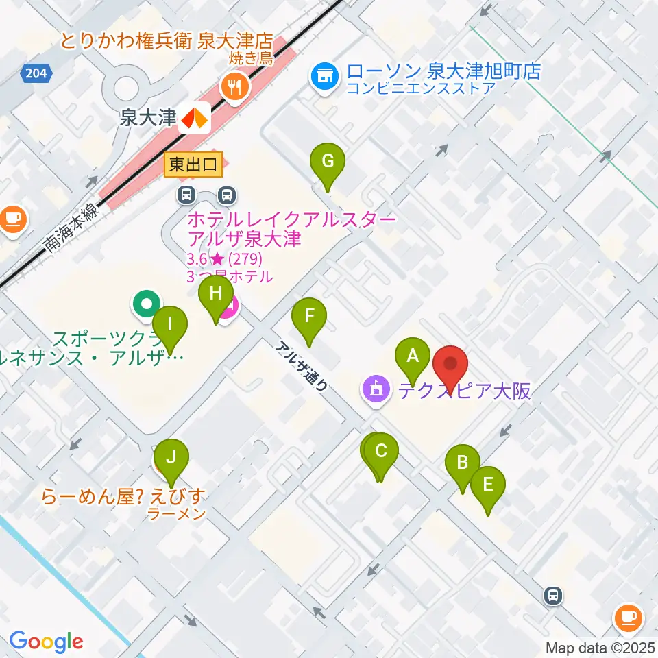 テクスピア大阪周辺のファミレス・ファーストフード一覧地図