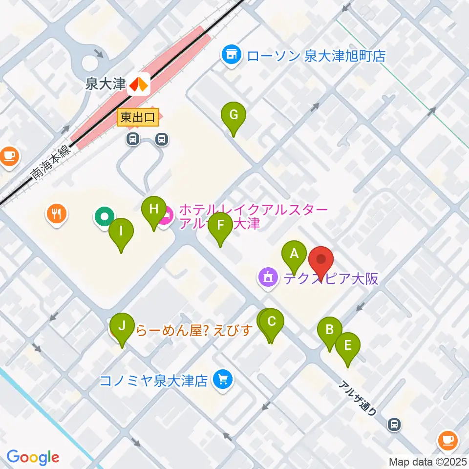 テクスピア大阪周辺のファミレス・ファーストフード一覧地図