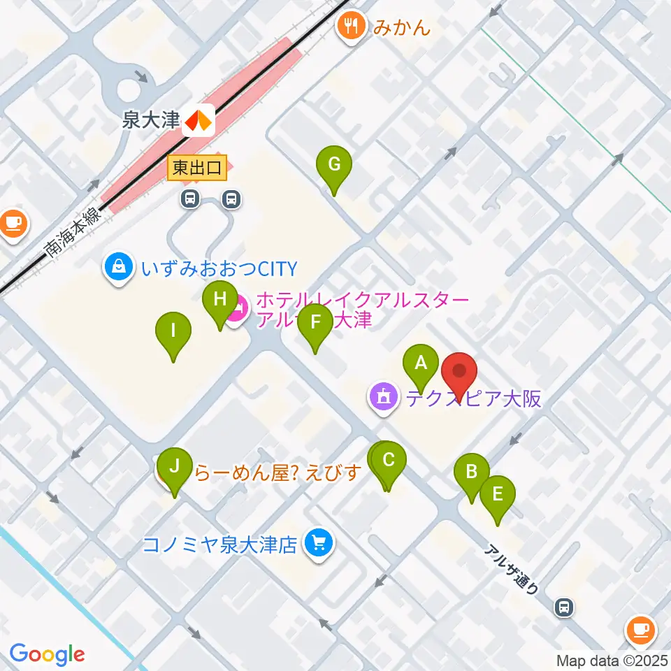 テクスピア大阪周辺のファミレス・ファーストフード一覧地図