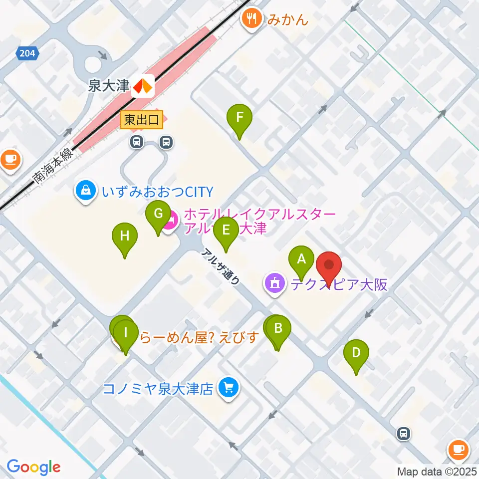 テクスピア大阪周辺のファミレス・ファーストフード一覧地図