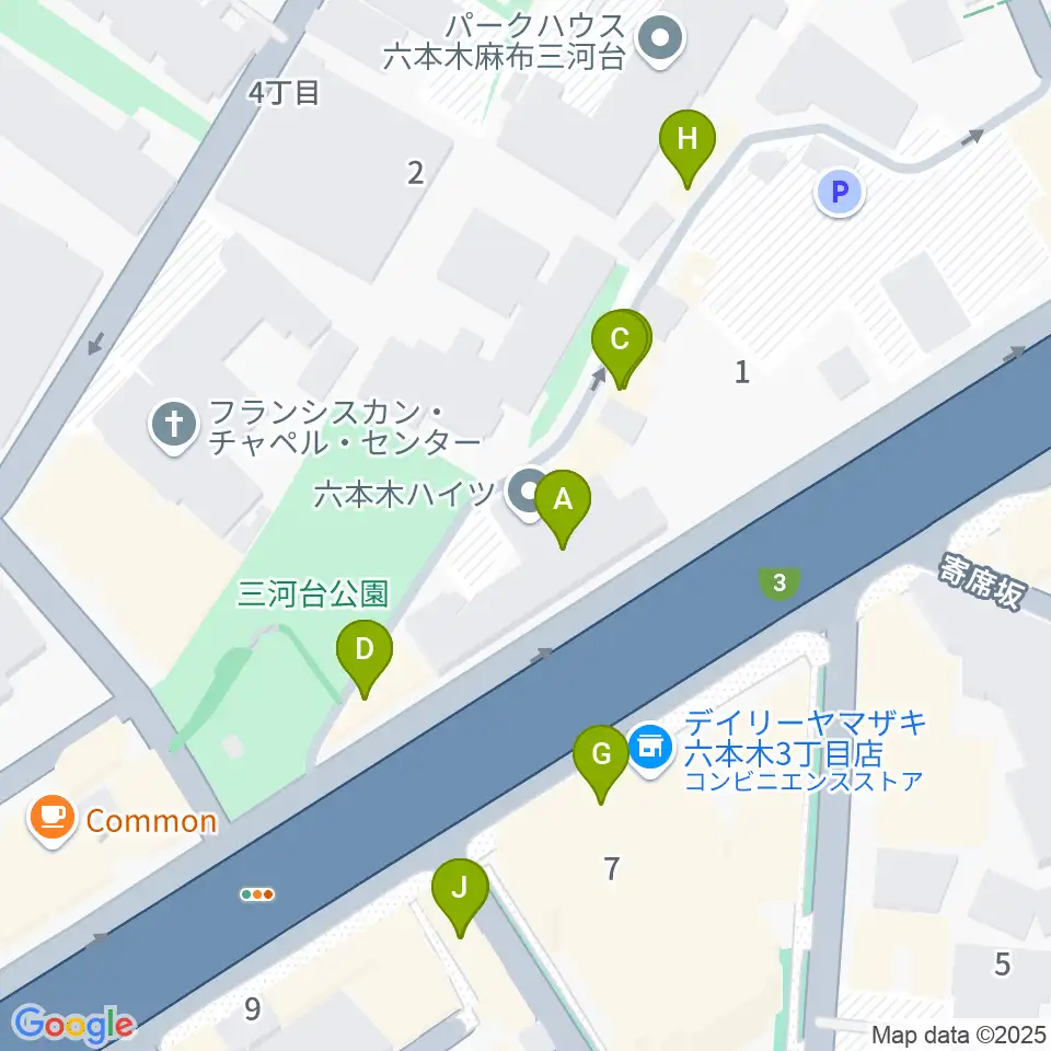 六本木ケントス周辺のファミレス・ファーストフード一覧地図