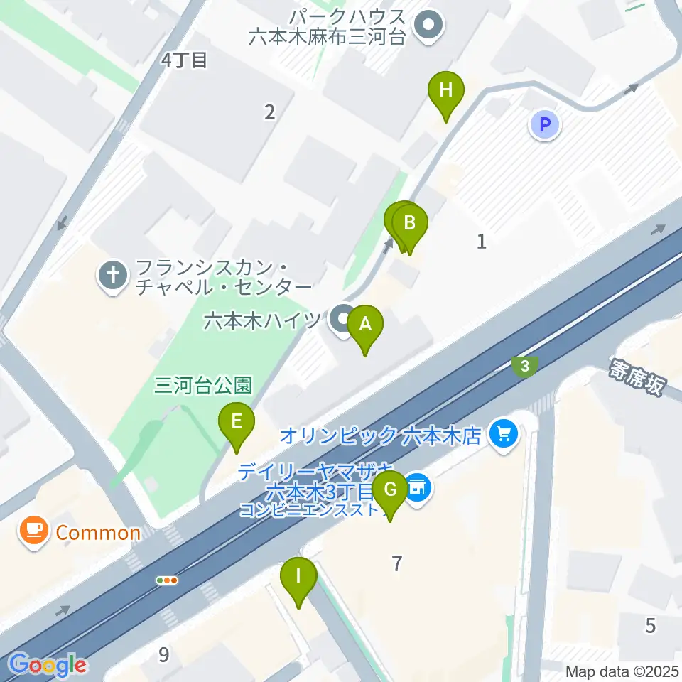 六本木ケントス周辺のファミレス・ファーストフード一覧地図