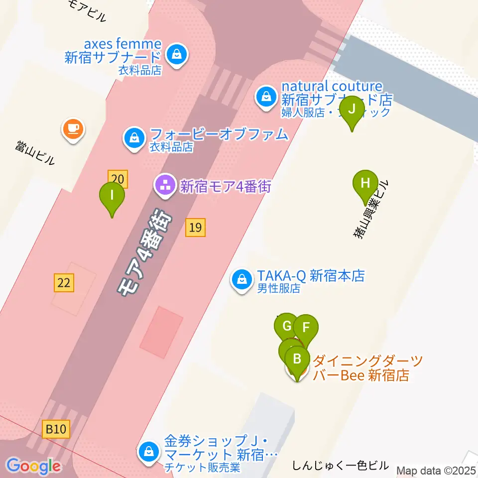新宿ケントス周辺のファミレス・ファーストフード一覧地図