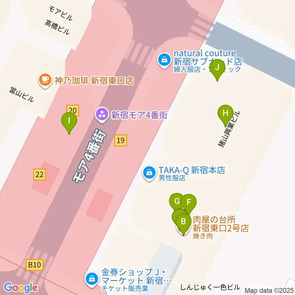 新宿ケントス周辺のファミレス・ファーストフード一覧地図