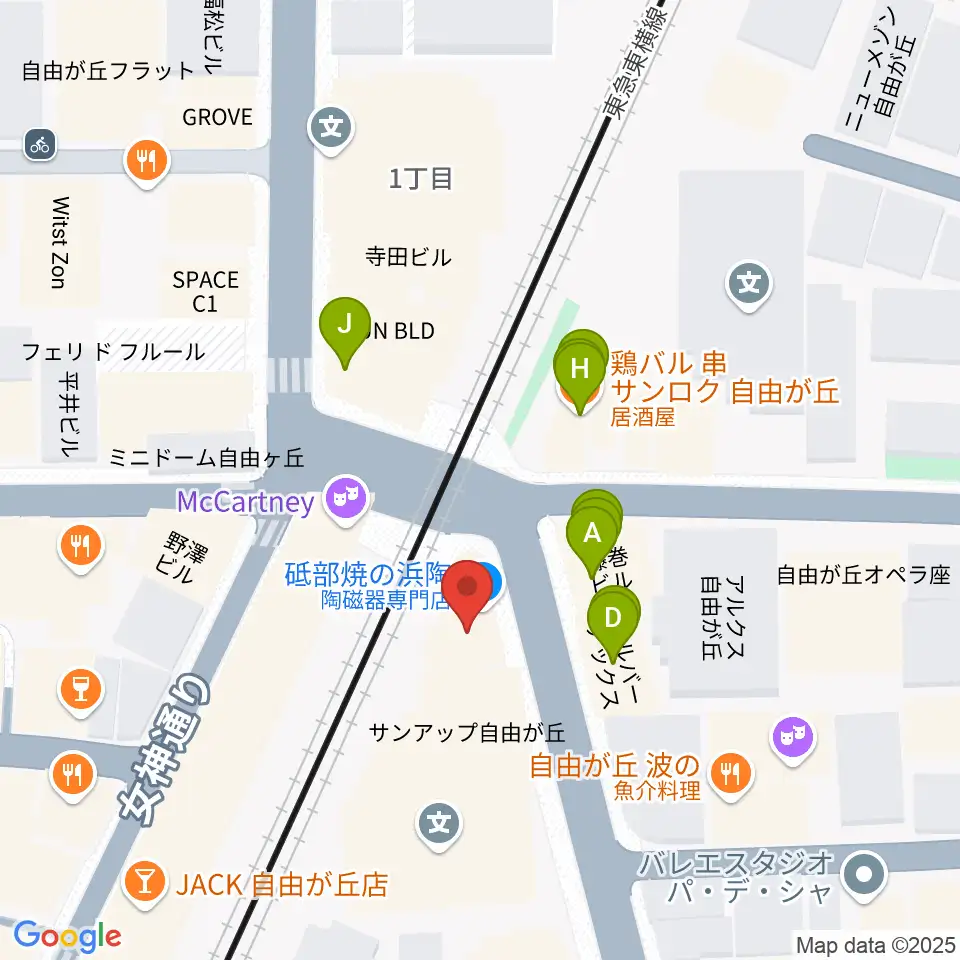 自由ヶ丘ヴァイオリン周辺のファミレス・ファーストフード一覧地図