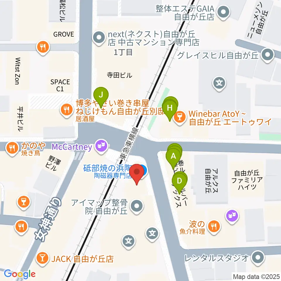 自由ヶ丘ヴァイオリン周辺のファミレス・ファーストフード一覧地図