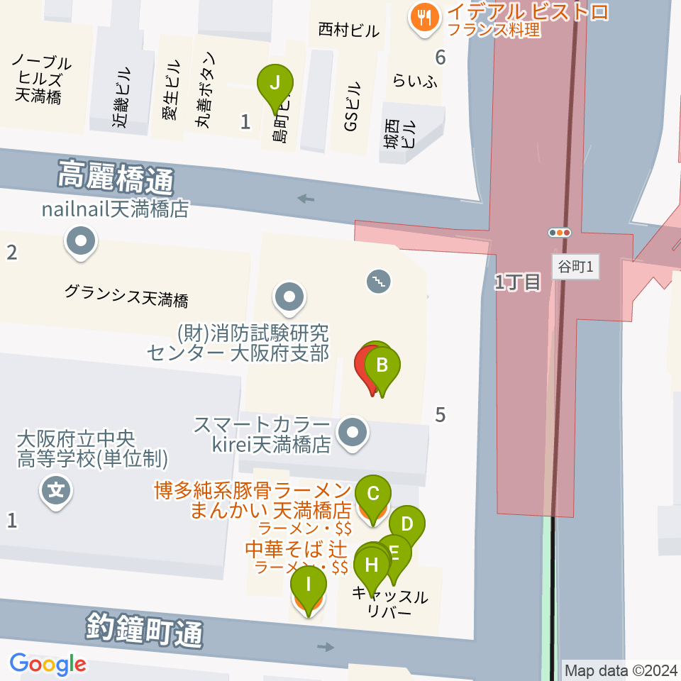 HMS大阪周辺のファミレス・ファーストフード一覧地図