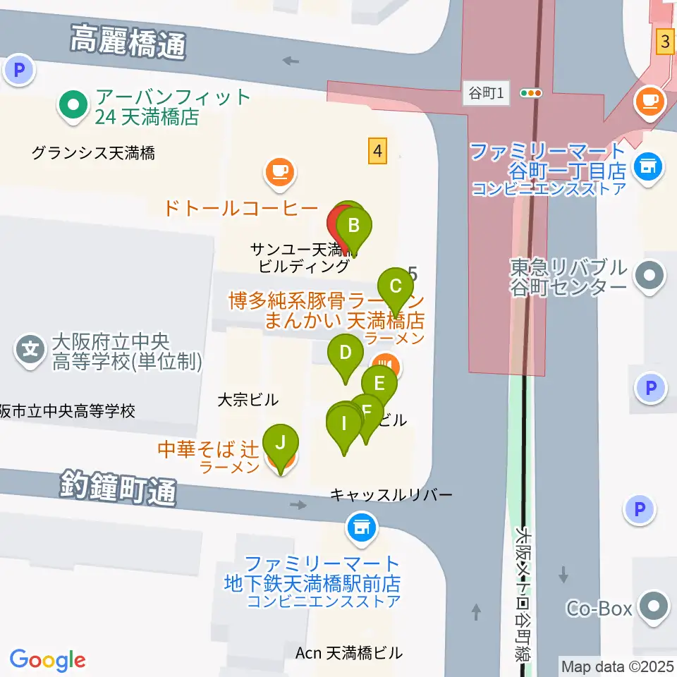 HMS大阪周辺のファミレス・ファーストフード一覧地図
