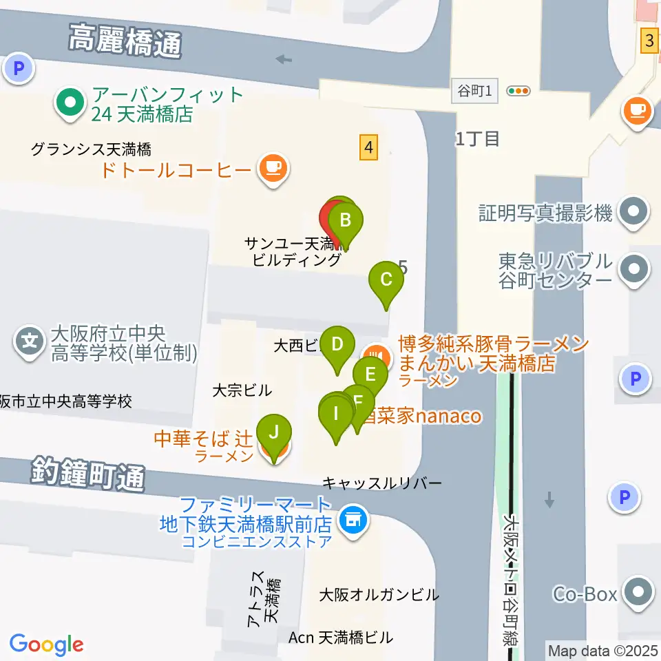 HMS大阪周辺のファミレス・ファーストフード一覧地図