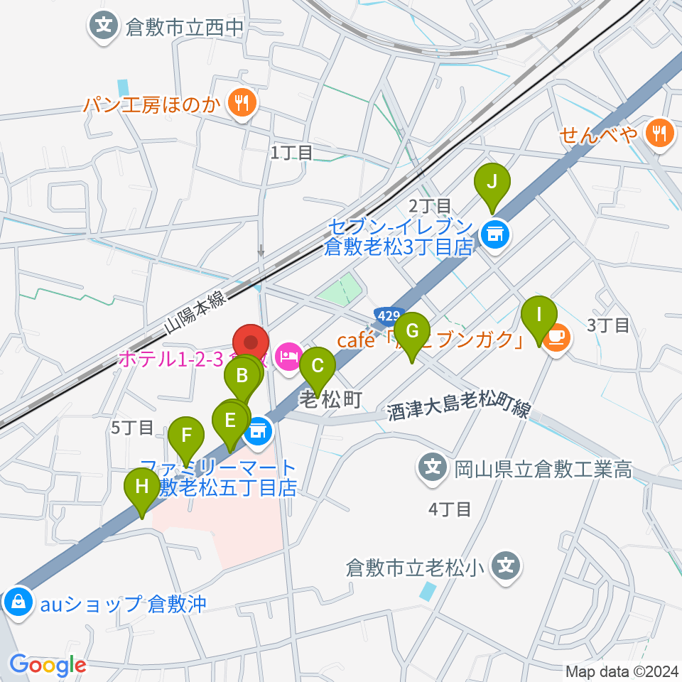 倉敷レッドボックス周辺のファミレス・ファーストフード一覧地図