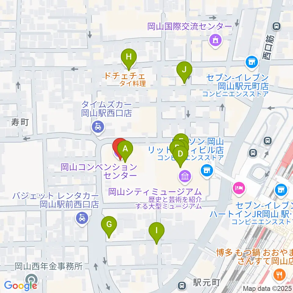 岡山コンベンションセンター周辺のファミレス・ファーストフード一覧地図