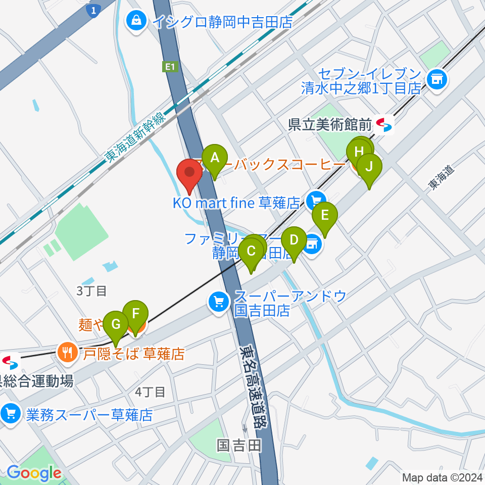 エムジーズ周辺のファミレス・ファーストフード一覧地図