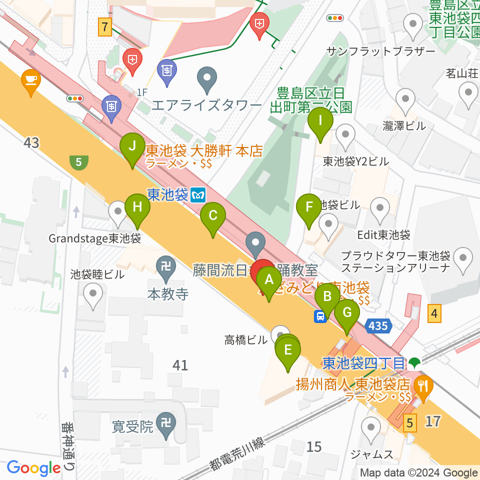 東池袋プレイヤーズ周辺のファミレス・ファーストフード一覧地図