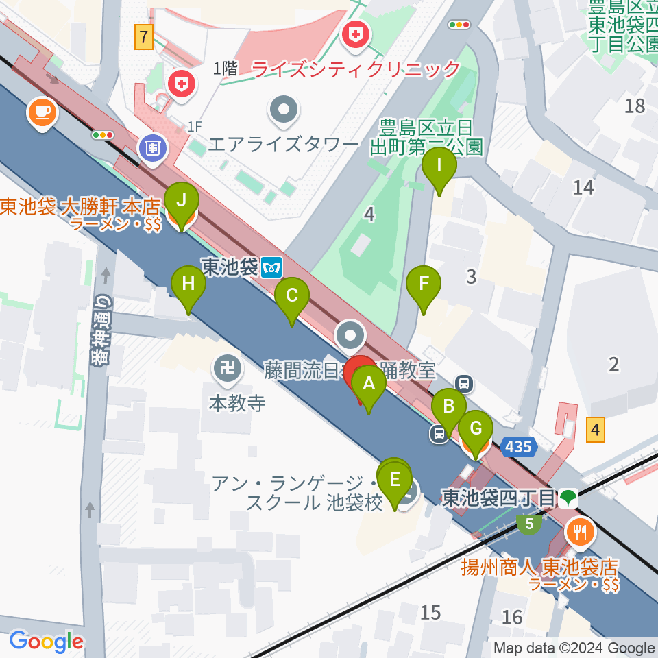 東池袋プレイヤーズ周辺のファミレス・ファーストフード一覧地図