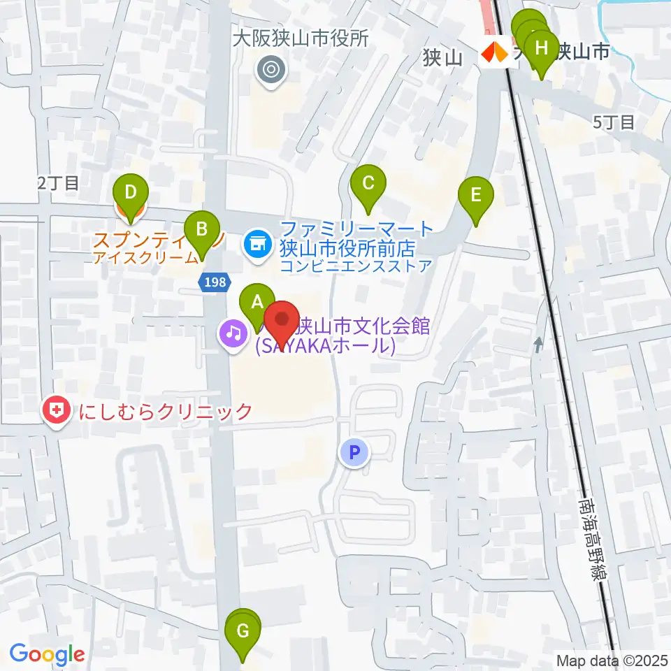 大阪狭山市文化会館 SAYAKAホール周辺のファミレス・ファーストフード一覧地図