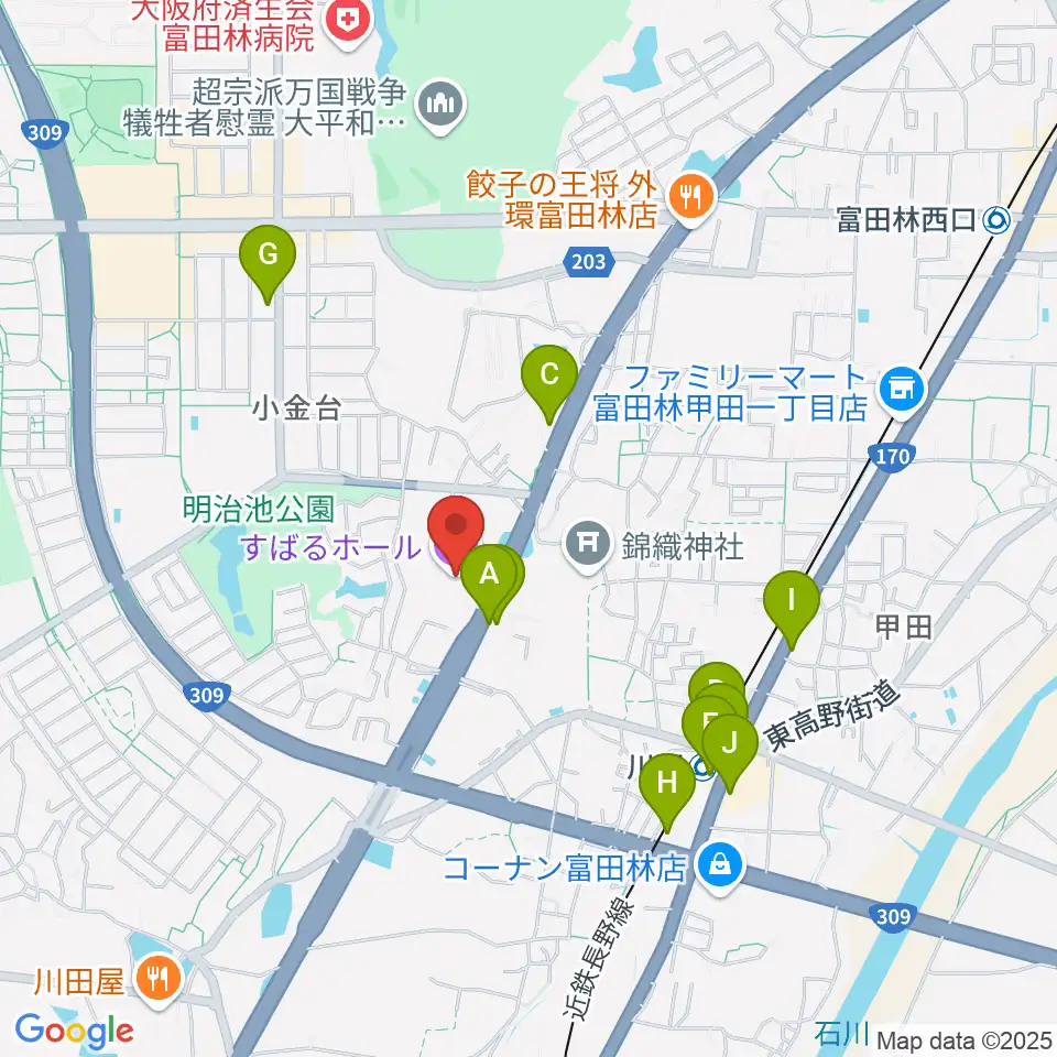 すばるホール周辺のファミレス・ファーストフード一覧地図