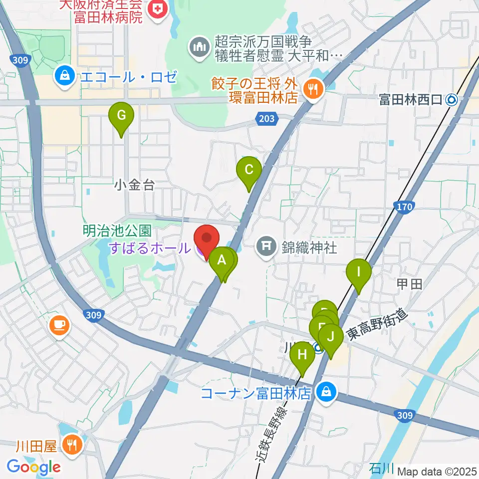 すばるホール周辺のファミレス・ファーストフード一覧地図