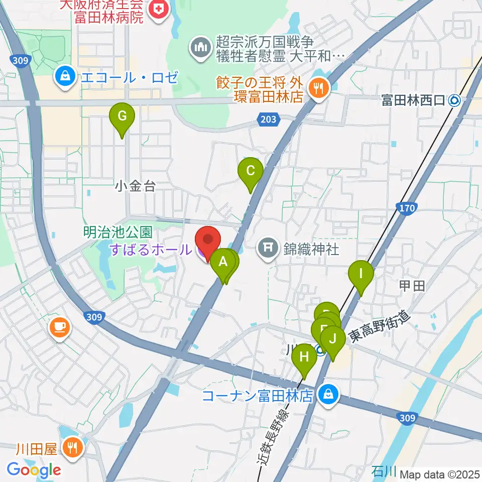 すばるホール周辺のファミレス・ファーストフード一覧地図