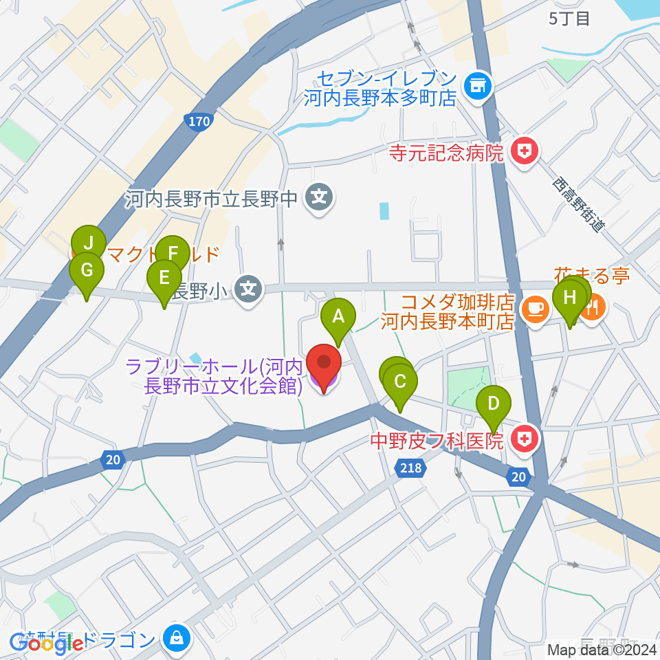 ラブリーホール周辺のファミレス・ファーストフード一覧地図