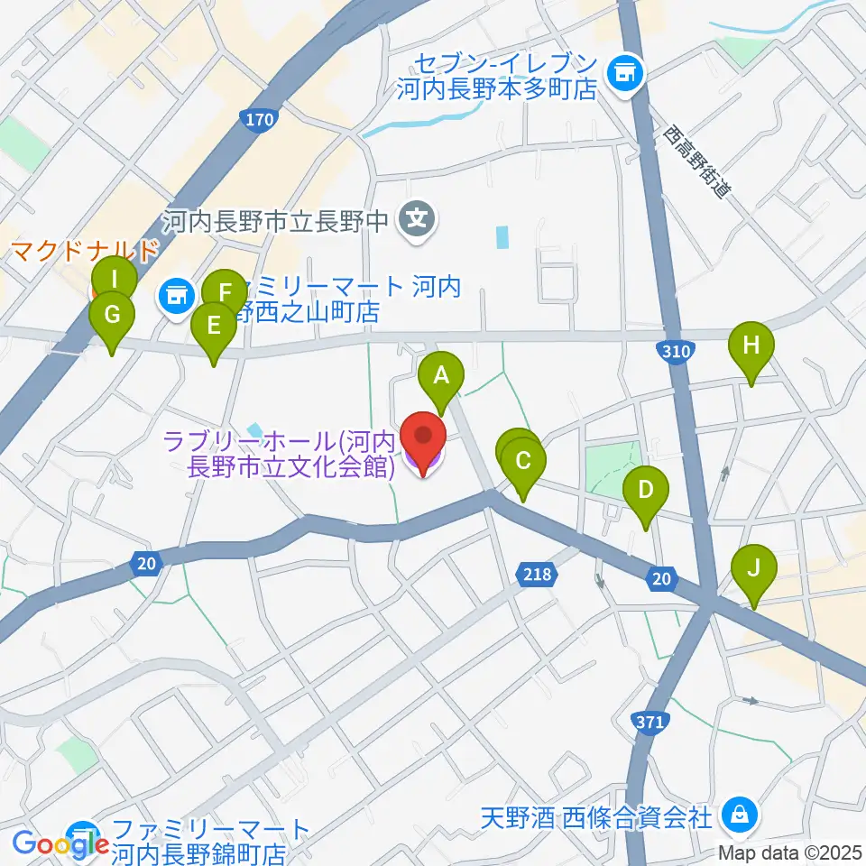 ラブリーホール周辺のファミレス・ファーストフード一覧地図