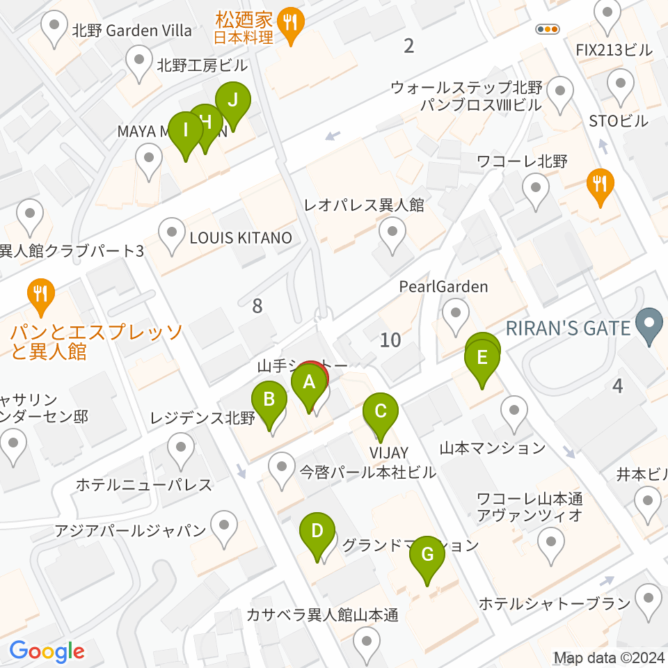 神戸北野ハッピーローラ周辺のファミレス・ファーストフード一覧地図