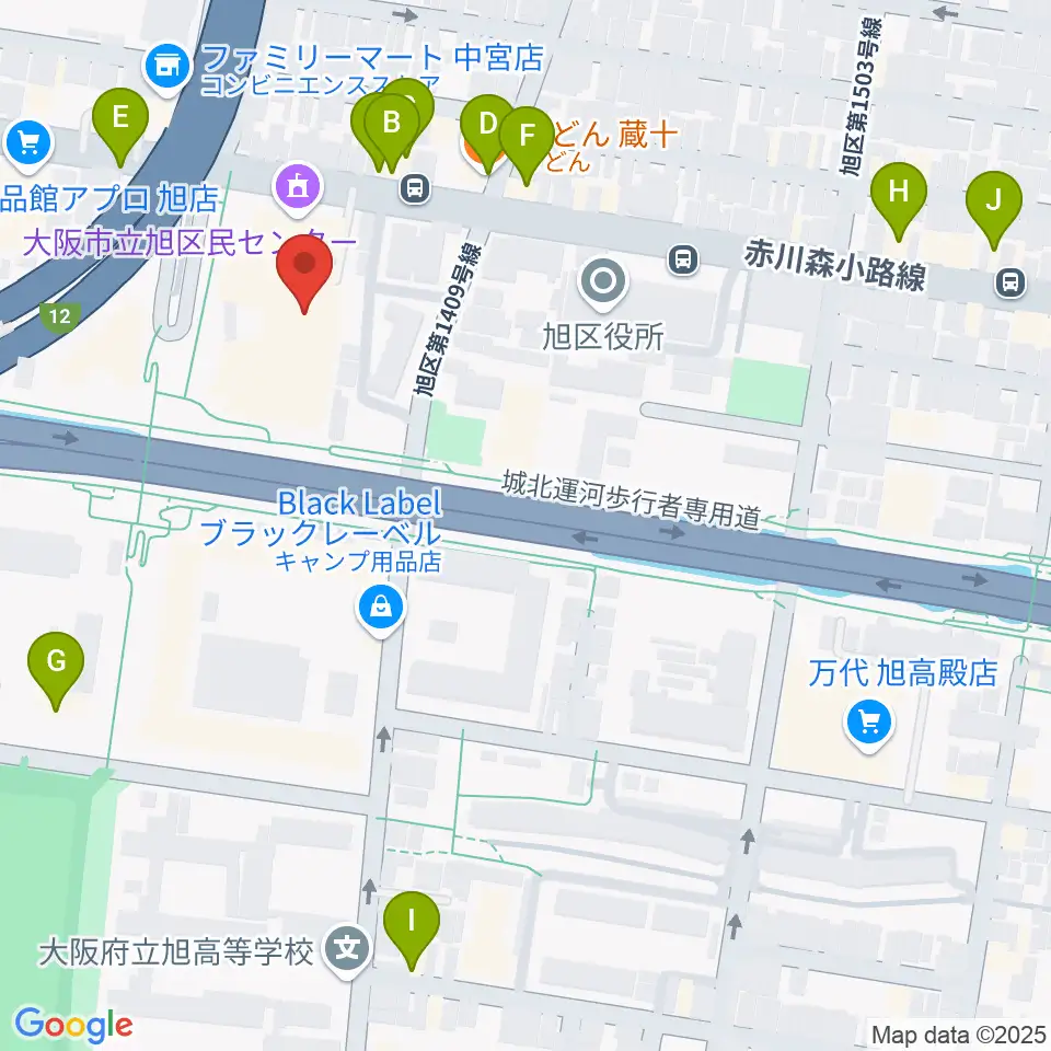 大阪市立旭区民センター周辺のファミレス・ファーストフード一覧地図