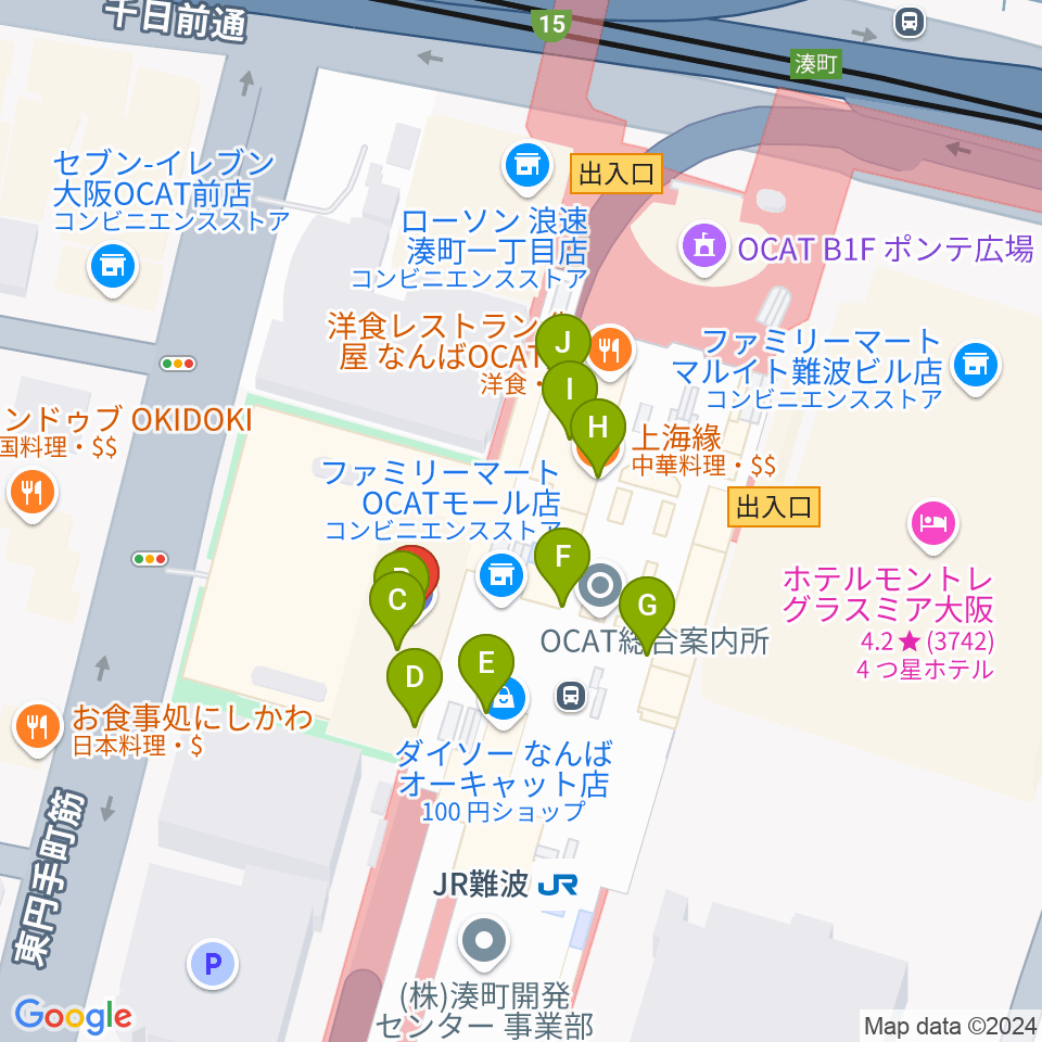 難波市民学習センター周辺のファミレス・ファーストフード一覧地図